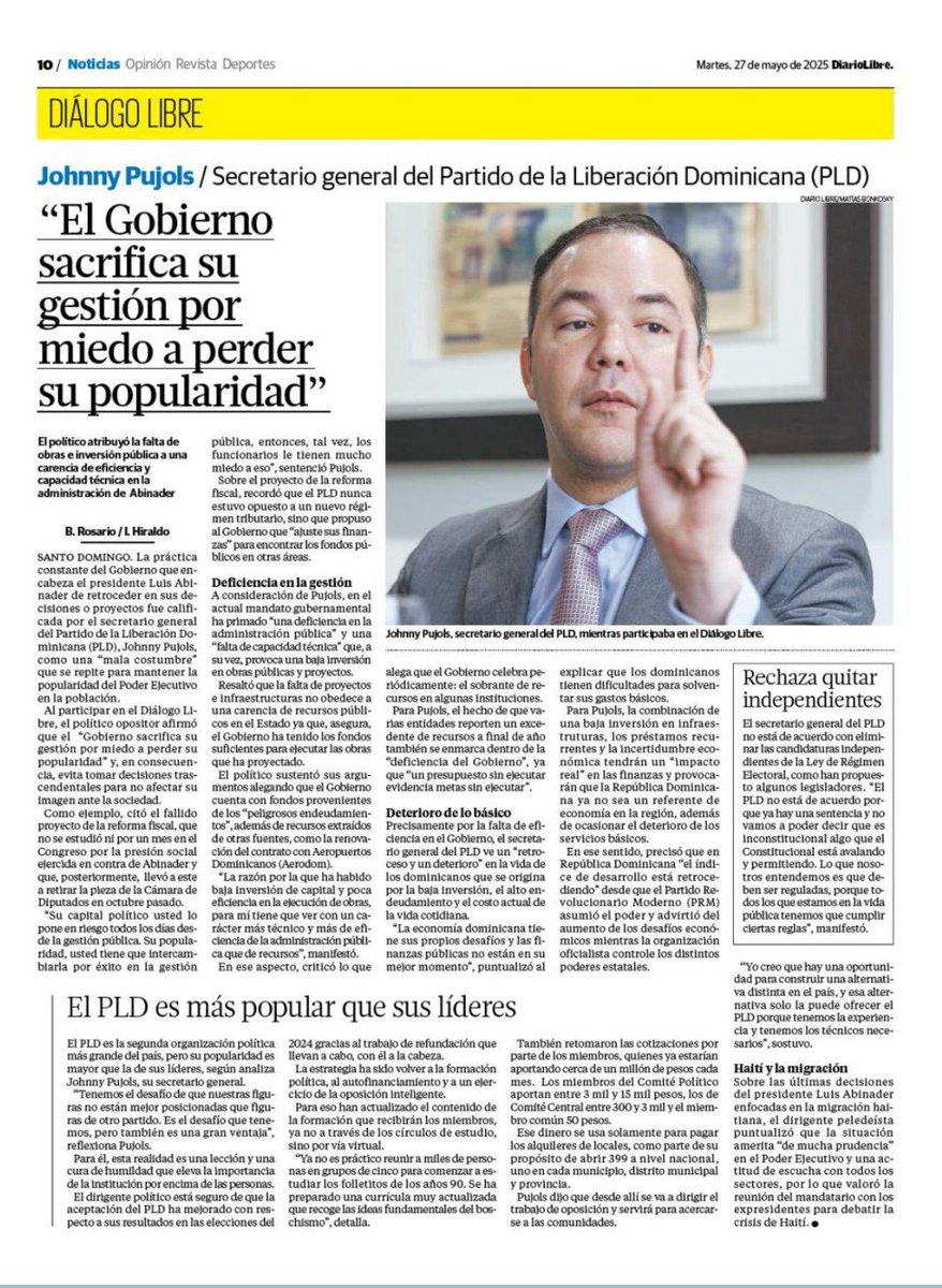 Robert De La Cruz (@robertdelacruzw) on Twitter photo “El Gobierno sacrifica su gestión por miedo a perder su popularidad”, Johnny Pujols, secretario general PLD.
<a href="/JohnnyPujols/">Johnny Pujols</a>
<a href="/PLDenlinea/">PLD</a>
<a href="/DIGICOMPLD/">DIGICOM PLD</a> “El Gobierno sacrifica su gestión por miedo a perder su popularidad”, Johnny Pujols, secretario general PLD.
<a href="/JohnnyPujols/">Johnny Pujols</a>
<a href="/PLDenlinea/">PLD</a>
<a href="/DIGICOMPLD/">DIGICOM PLD</a>