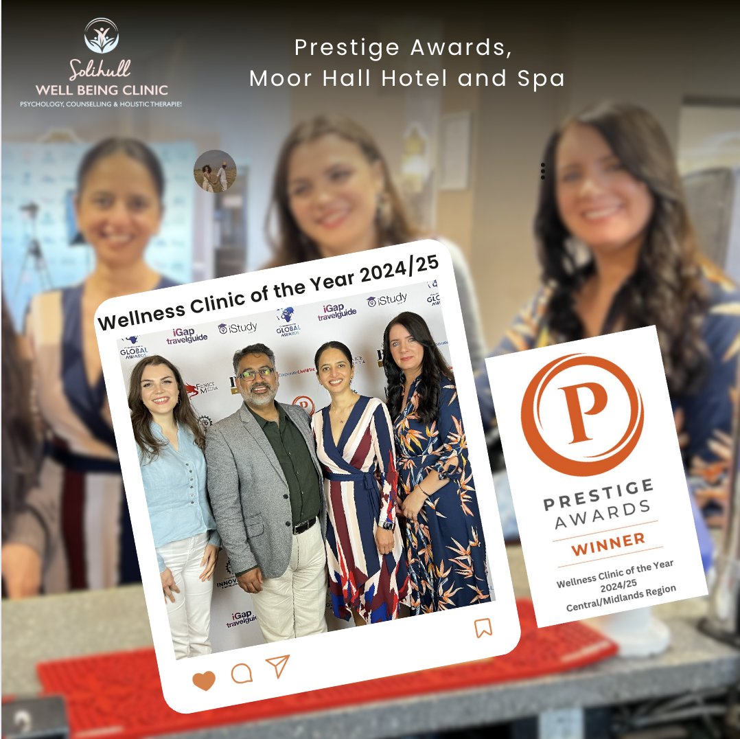Receiving our Prestige Award for Midlands "Wellness Clinic" of the Year 2024/25!  Sharing this moment with our colleagues made it special.  We'll share the video interview soon - but here is a photo memory....
#solihullwellbeingclinic #prestigewards #wellnessclinicoftheyear