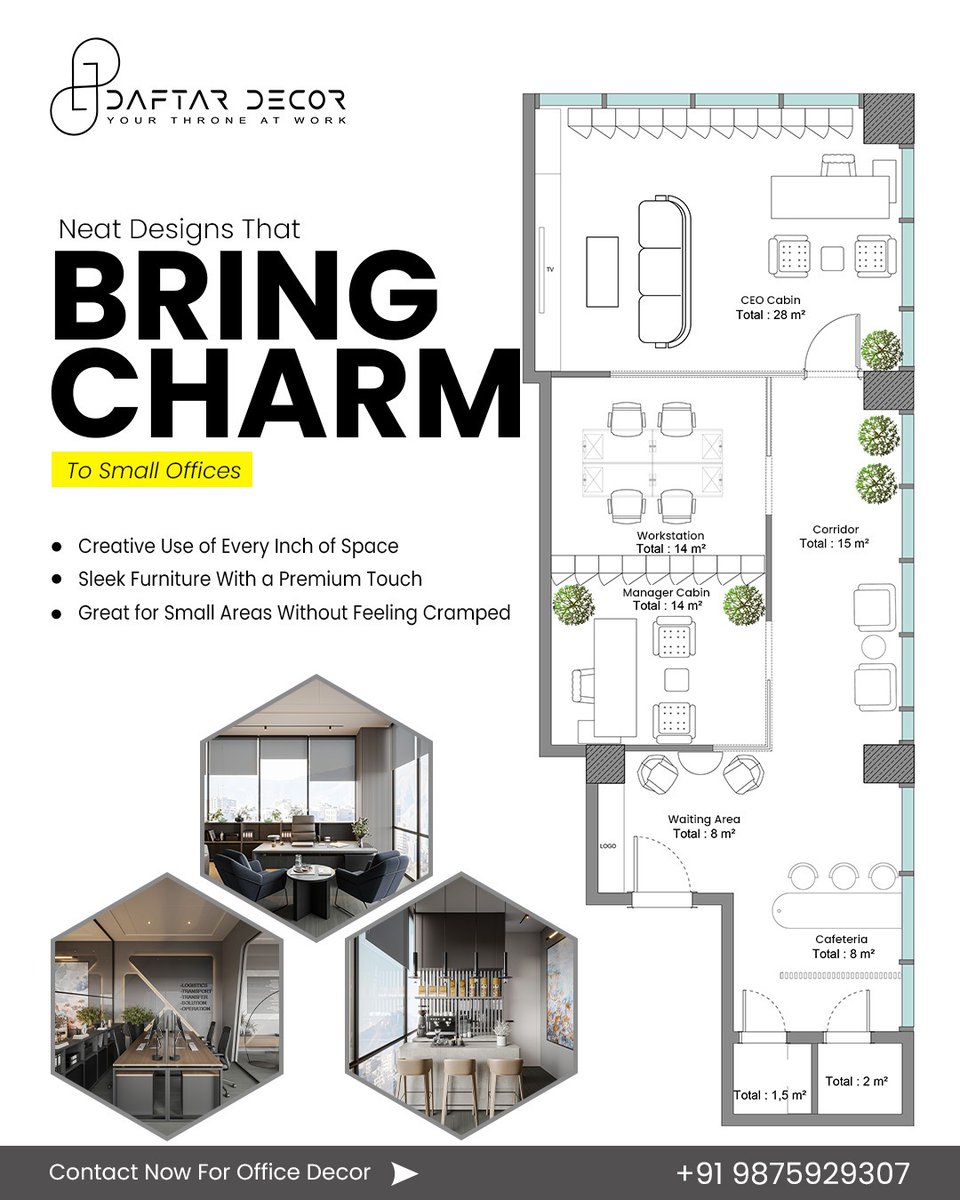 DaftarDecor's tweet image. @DaftarDecor design compact offices that feel smart, stylish, and spacious, no matter the size. Whether it’s a CEO cabin or a cozy waiting area, we plan every inch with care and creativity.

#smallofficedesign #officeinteriors #interiordesignideas #interiordesign
