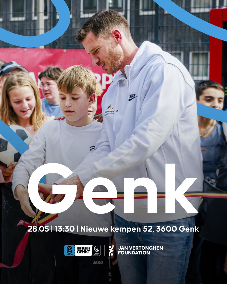 Let’s get moving, <a href="/stadgenk/">Stad Genk</a>! ⚽️

Tomorrow we open our newest playground in Genk. Complete with a SUTU-wall and a mini football field. Another step toward getting more kids active, together. 🩵 See you there?