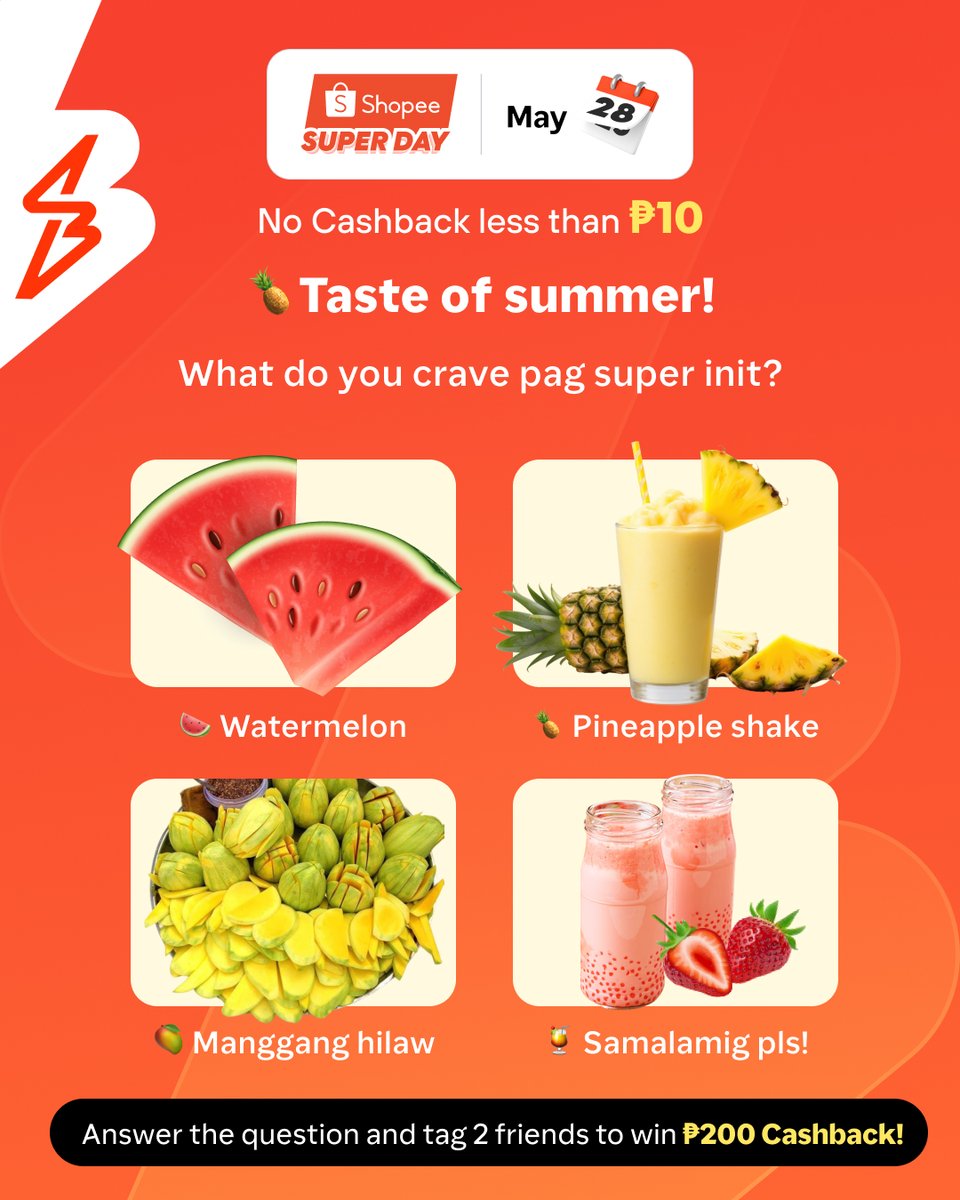 shopbackph's tweet photo. Taste of summer ba kamo? 

Basta ako ang cravings ko ay MORE CASHBACK! Kaya naman ready na for Shopee Super Day this May 28!

#ShopeeSuperDay #ShopBackKaMuna 
#ShopBackPH https://t.co/TvtQRamitb
