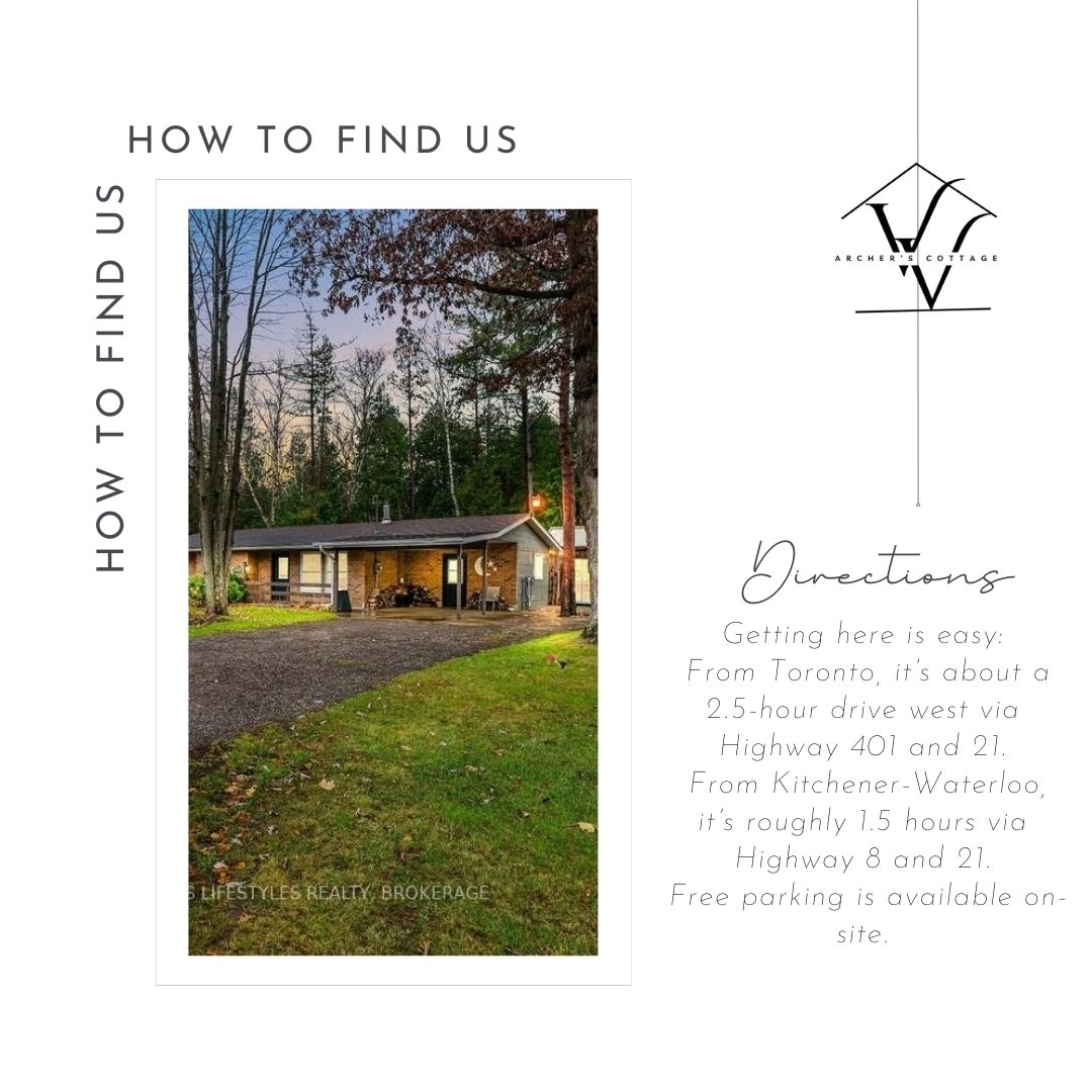 ArchersCottage's tweet photo. 📍Getting Here:
We’re located just outside Grand Bend, Ontario.
From Toronto: approx. 2.5-hour drive west via Hwy 401 &amp; 21
From Kitchener-Waterloo: approx. 1.5-hour drive via Hwy 8 &amp; 21
Free parking is available on site
📲 Book now or learn more at: https://t.co/6pSIh46arW https://t.co/oZAMZAZFcm