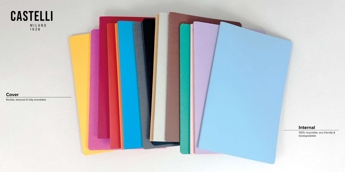 CastelliCorp's tweet photo. This Week’s #ProductOfTheWeek is Prisma Flexible Eco Notebook 🌱🦋 

Flexible cover with a delicate feel, coordinating coloured page edges &amp; coloured stitched 🧵spine.

🇮🇹Made in Italy ♻️100% recycled 🌲FSC®

🔗https://t.co/peE6DunbGA
#BCorp™ #MadeInItaly #Eco #FSC® https://t.co/QipdIUEnrD