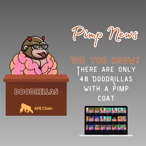#PimpNews There are 1 Pimp Coats listed starting at 888.000 APE in the Doodrillas collection. x.com/doodrillas #doodrillas  
Polled at 2025-05-27 01:01:48
