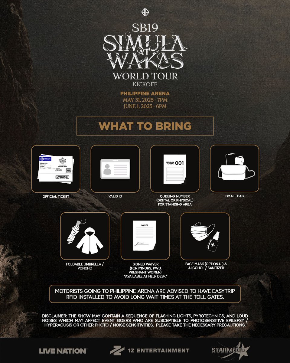 livenationph's tweet photo. Quick reminder, A'TIN! Be sure to check the list of prohibited items to ensure a smooth entry into the venue. 

#SimulaAtWakas #SB19 #SB19SaW #SaWWorldTour #SaWWorldTourKickoff https://t.co/O8cLaPgUHj