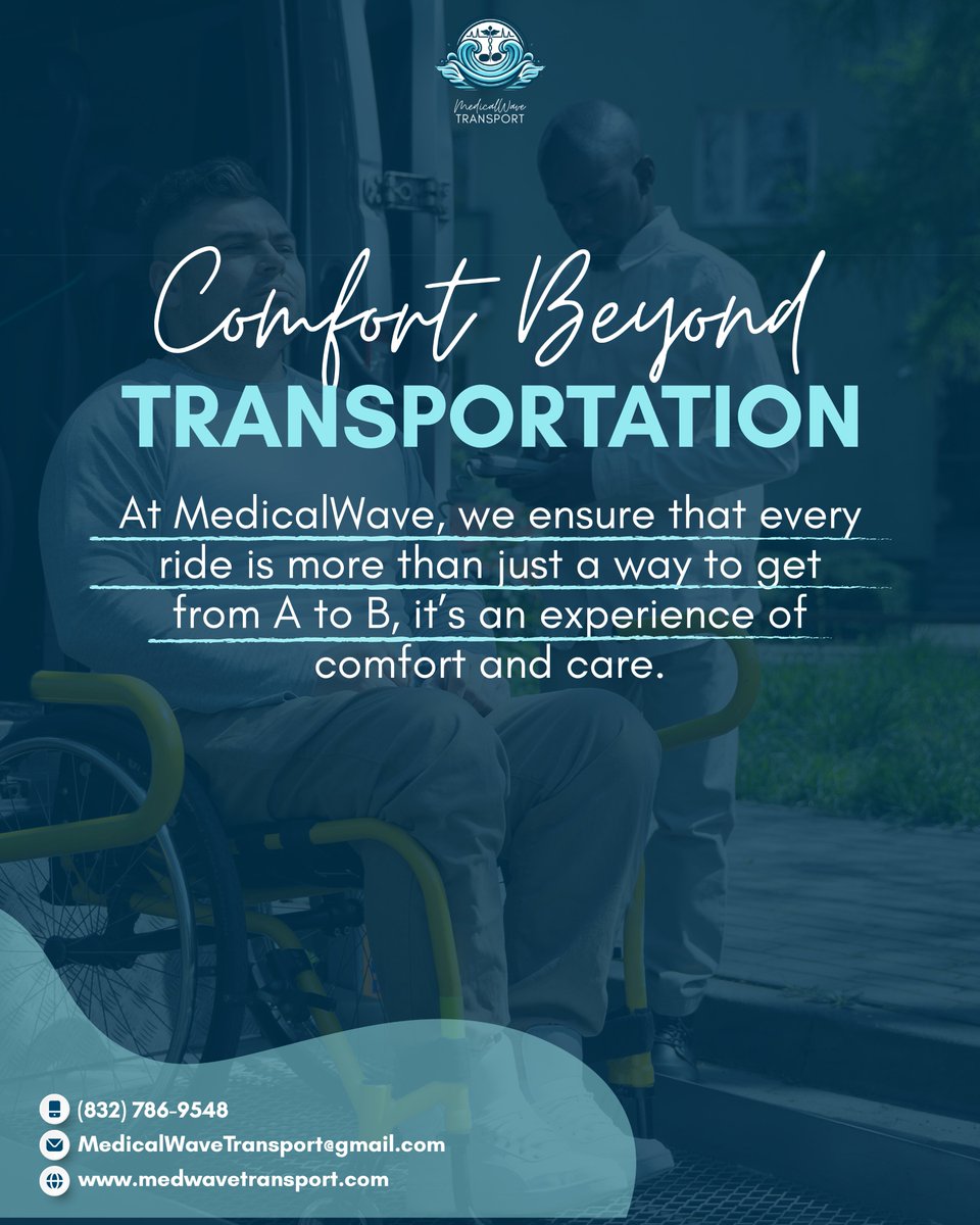 medwavetransp's tweet photo. 💙 Your comfort is our priority.

From routine appointments to critical transport, MedicalWave ensures every ride is smooth, safe &amp; stress-free.

📲 Call: (832) 786-9548

🌐 https://t.co/TI7bcKM1OA

#medicalwave #nemt #patientfirst #safetransport #houston https://t.co/apkTndFJxv