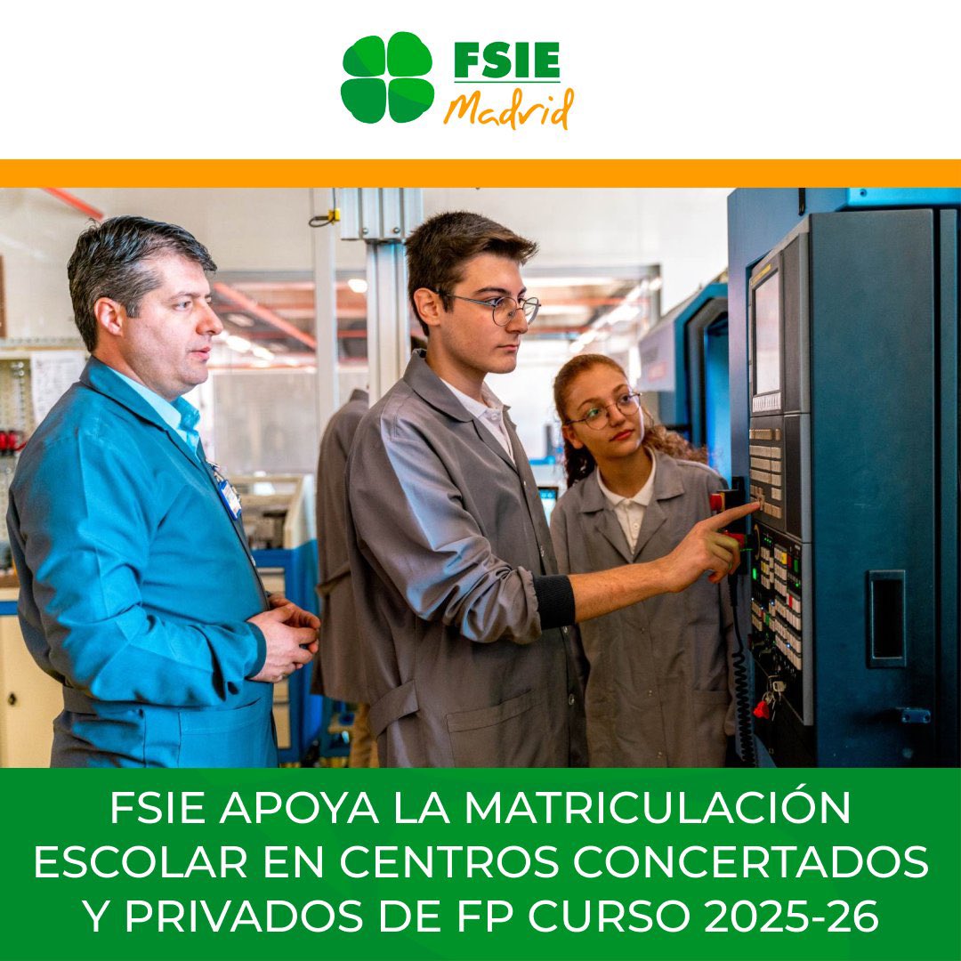 📌 <a href="/fsie_nacional/">FSIE🍀</a> lanza su campaña anual de apoyo a la matriculación en centros concertados y privados de #FP.

Estos centros son una opción a valorar por padres y alumnos por su metodología innovadora y el compromiso y cualificación del profesorado.

➡️ tinyurl.com/nhhv253
