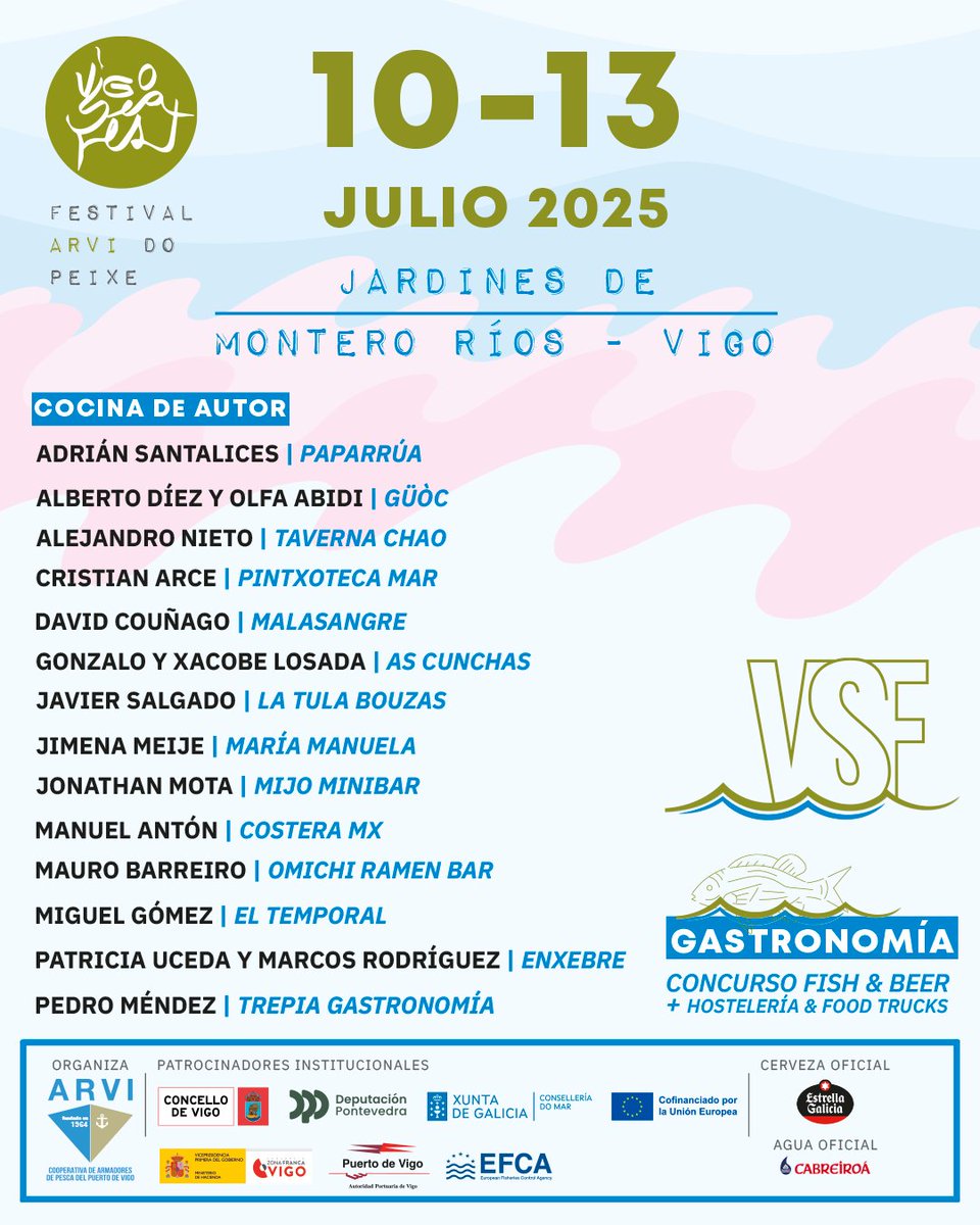 🐟🍺 ¡14 chefs, 14 tapas!
La alta cocina gallega volverá a brillar en el Vigo SeaFest 2025 con el esperado Concurso Fish&amp;Beer 1906, Estrella Galicia.
💥 Del 10 al 13 de julio, en los Jardines de Montero Ríos, vive una experiencia única donde el pescado es el protagonista absoluto