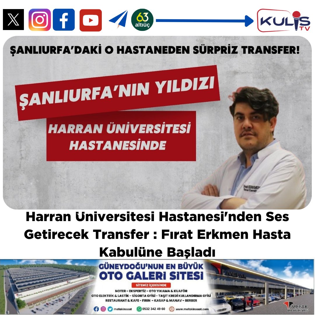 Harran Üniversitesi Hastanesi’nden Ses Getirecek Transfer : Fırat Erkmen Hasta Kabulüne Başladı 

Şanlıurfa sağlık alanında önemli bir adım daha attı. Şehrin en önemli sağlık kurumlarından biri olan Harran Üniversitesi Hastanesi, hekim kadrosunu güçlendirmeye devam ediyor. Bu