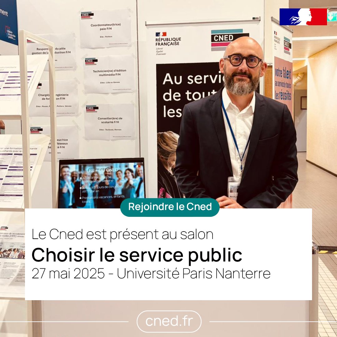 🚀 Salon Choisir le service public, c'est parti !
🔎 Retrouvez des chargés de recrutement sur le stand du #Cned, qui vous feront découvrir la diversité de nos métiers et nos opportunités d'emploi.
ℹ️ Accès gratuit sur inscription ➡️ cned.fr/l-actualite-de…