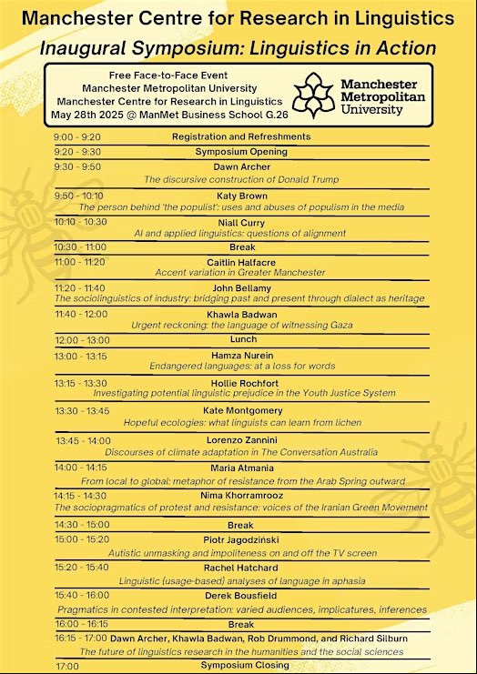 Tomorrow#LinguisticsinAction showcasing important research that speaks to the challenges and suffering in the world. Very proud to be in the company of this dedicated community of researchers 

‘Make a decision to care for language’, colleagues Komska, Moyd and Gramling tell us