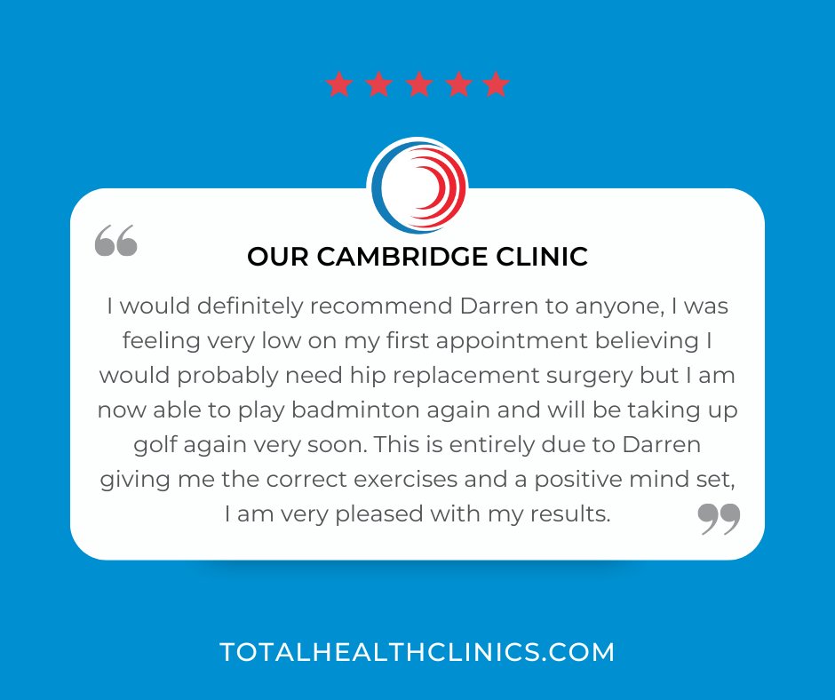 TotalHealthLtd's tweet photo. 🌟 Another 5 star review from a client of ours 🌟

If you are struggling with pain or stiffness, we offer a free 15 minute consultation. Find out more here > https://t.co/qXphckrxdV

#TotalHealthClinics #CustomerReview #Physiotherapy https://t.co/AoCk64w1zb