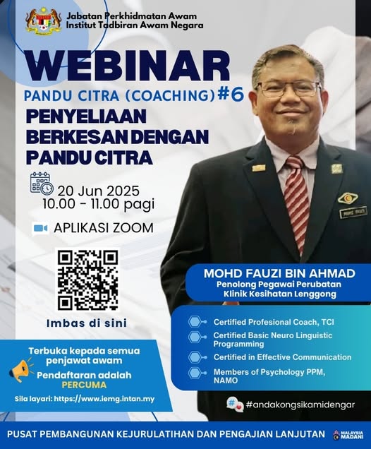 𝐖𝐄𝐁𝐈𝐍𝐀𝐑 𝐏𝐀𝐍𝐃𝐔 𝐂𝐈𝐓𝐑𝐀 (𝐂𝐎𝐀𝐂𝐇𝐈𝐍𝐆) 𝐒𝐈𝐑𝐈 𝟔: 𝐏𝐄𝐍𝐘𝐄𝐋𝐈𝐀𝐀𝐍 𝐁𝐄𝐑𝐊𝐄𝐒𝐀𝐍 𝐃𝐄𝐍𝐆𝐀𝐍 𝐏𝐀𝐍𝐃𝐔 𝐂𝐈𝐓𝐑𝐀

Pendaftaran boleh dibuat melalui pautan berikut: iemg.intan.my