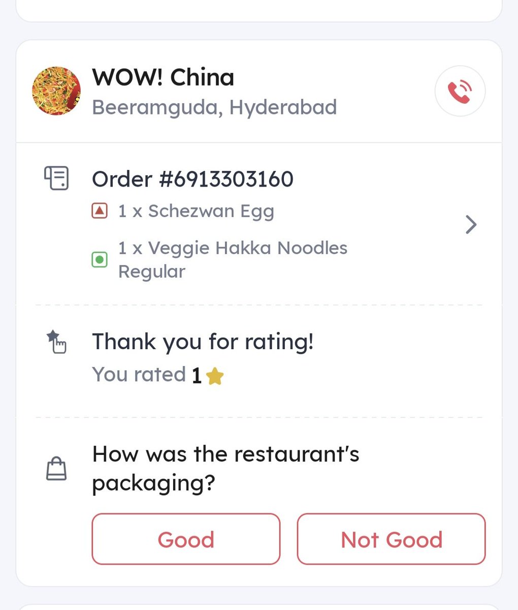 amitwa24's tweet photo. @zomato @zomatocare @deepigoyal Ordered food from Zomato, restaurant is Wow china and got rotten eggs. Zomato bot tuned to ignore food quality but compensating with 40rs and you don't have option to talk someone or share pics. So here you go https://t.co/fx2FXAdytj
