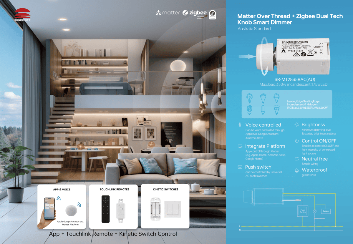 sunricher's tweet image. 🚀 New Arrival 🚀

Matter + Zigbee Dual-Tech Knob &amp;amp; Rotary Smart Dimmer – now available in Australia and UK versions.

Learn more:
sunricher.com/matter-zigbee-…

sunricher.com/push-compatibl…

#Matter #Zigbee #DualTech #SmartDimmer