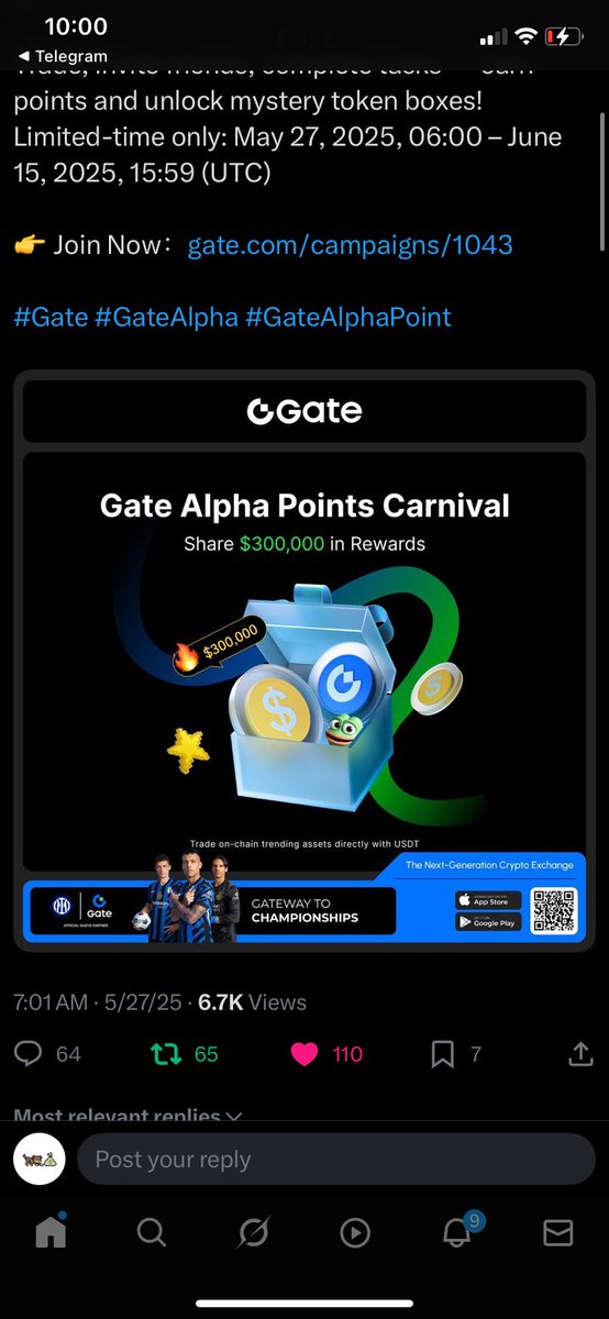 Nathaniel_Akut's tweet photo. Gate just kicked off the Alpha Points Carnival 
Trade select tokens, refer a friend, earn points toward mystery box rewards. $300K pool, ends June 15. 
Join here: https://t.co/Ls3pACOcQS

Signup here : https://t.co/Upc37b6MNK

#GateAlphaPoint #AlphaCarnival #GateCom https://t.co/Ms1pgiCrWc