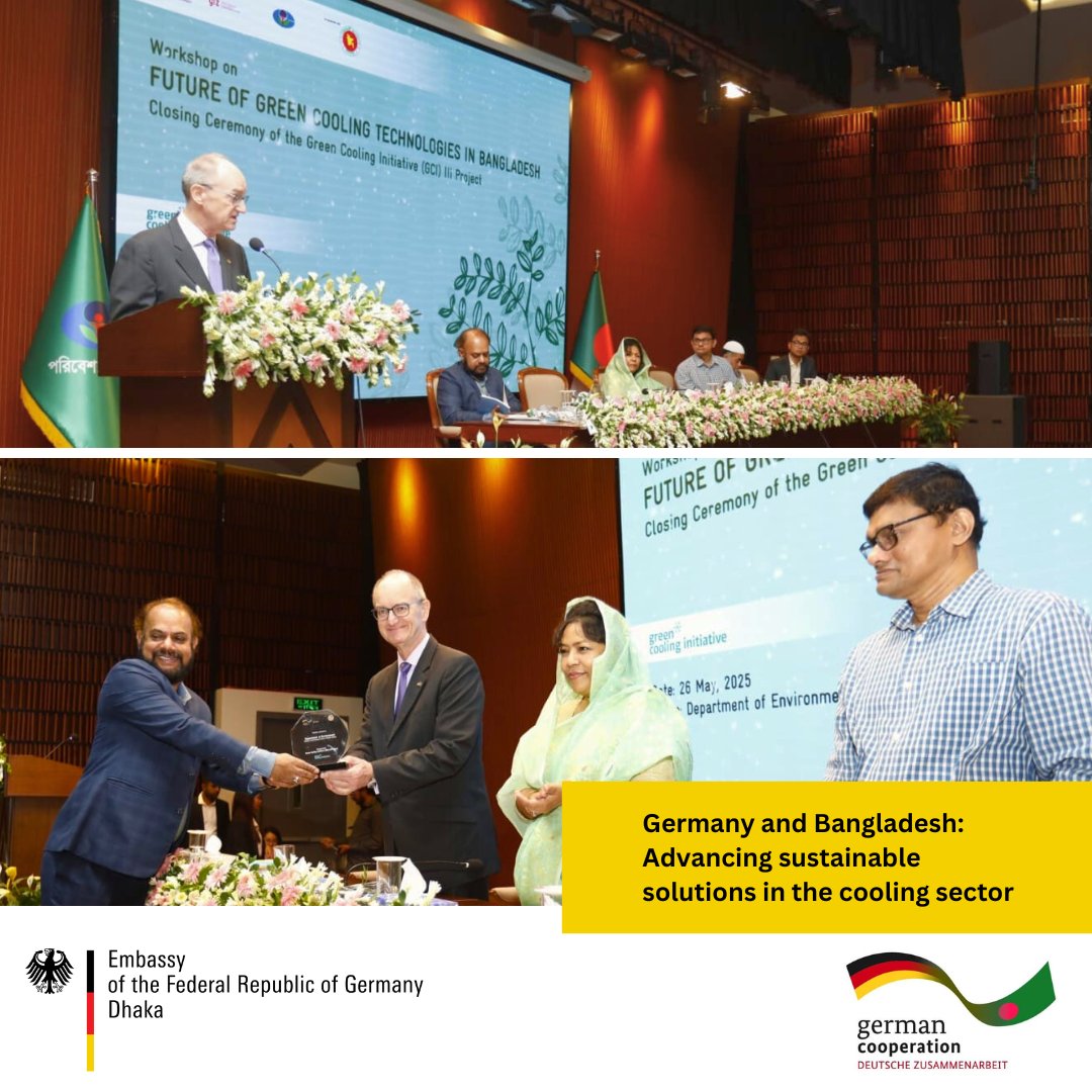 GermanEmbassyBD's tweet image. Through the Green Cooling Initiative III, #GermanDevelopmentCooperation has partnered with #Bangladesh to advance energy-efficient and climate-friendly cooling. Germany remains strongly committed to supporting Bangladesh's journey toward a #lowemission future.