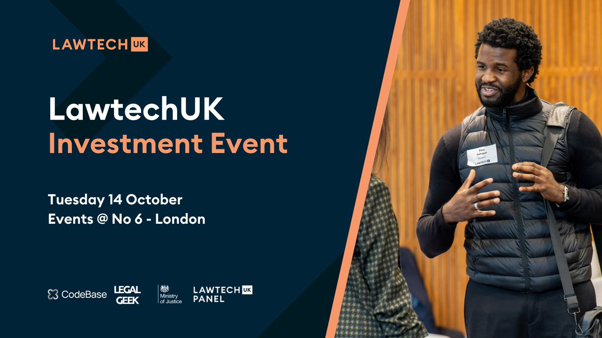 We've just announced our next #Lawtech Investment Event! We'll be in London in October, bringing together speakers, investors and founders to highlight the opportunities to invest in UK legal tech. 

Join the waitlist today: lawtechuk.io/events/lawtech…