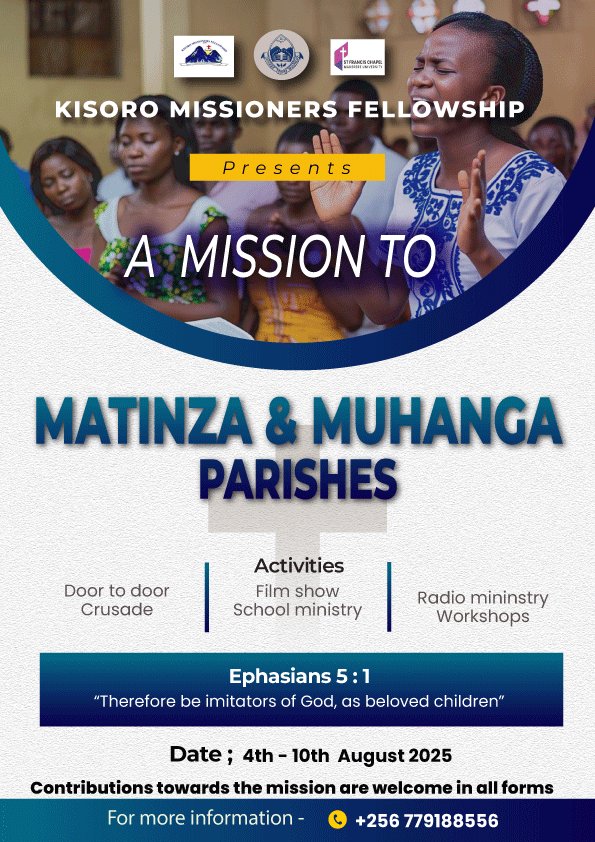 Upcoming 🥳
Let's pray for and  prepare to go and spread the gospel in new places. Remember we are called to be disciples who make disciples for Christ. <a href="/stfrancis_mak/">St. Francis Chapel, Makerere</a> <a href="/MuhaburaDiocese/">Diocese of Muhabura</a> 
#spreadingGospel
