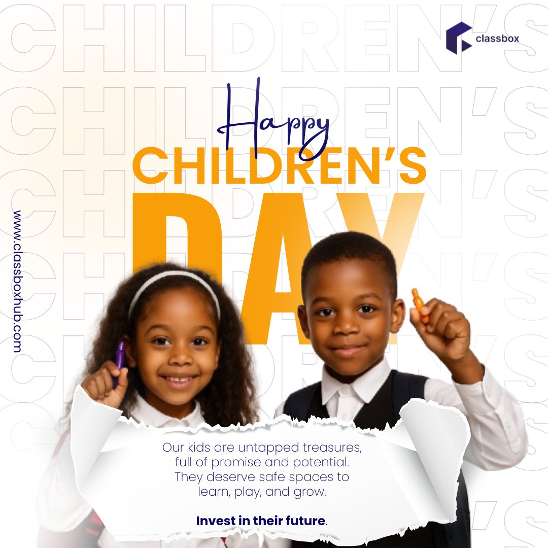 Classboxhub's tweet image. Happy Children’s Day!
Today we celebrate our greatest treasures — the children!
Let’s nurture, protect, and empower them to shine bright.

Every child matters.

#Classbox
#Classboxhub
#ChildrensDay2025 
#TappingTheTreasure