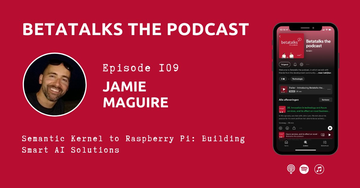 🎙️In this episode, <a href="/rickvdbosch/">Rick van den Bosch</a> &amp; <a href="/oscarvantol/">Oscar van Tol</a> talk with <a href="/jamie_maguire1/">Jamie Maguire | MVP in AI</a>. From blogging to building a Raspberry Pi home security system, he shares his hands-on AI journey. We talk Semantic Kernel, learning by doing, and the power of sharing your work.  open.spotify.com/episode/3ydN4H…