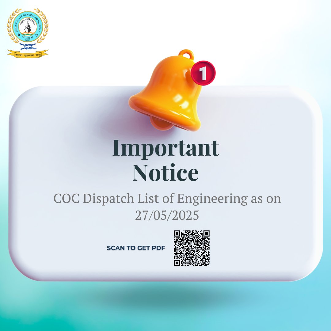 dgshipping_IN's tweet photo. COC Dispatch List of Engineering as on 27/05/2025
Document Link - https://t.co/Tl1TMHnybK
#COCDispatch #Engineering #DGS #DGShipping https://t.co/9M8KZtQX7u