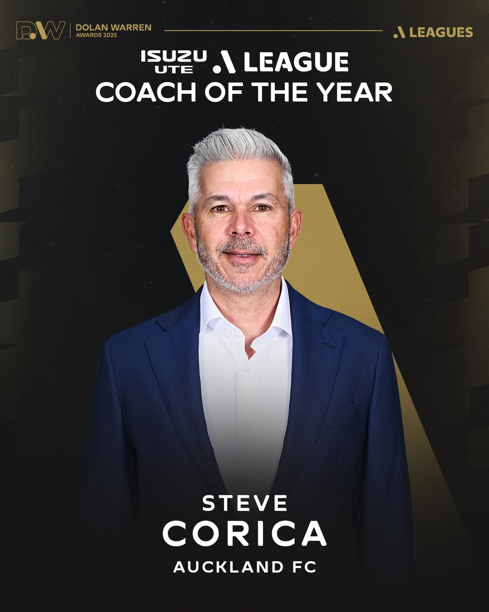 .<a href="/fc_auckland/">Auckland FC</a>’s Steve Corica: Isuzu UTE A-League COACH OF THE YEAR 🎖️🙌

He won EVERY Coach of the Month award in season 24/25.

He led a new club to the Premiership in their first season.

He couldn’t be more deserving of this accolade 👏

Watch the Dolan Warren Awards NOW 📺
