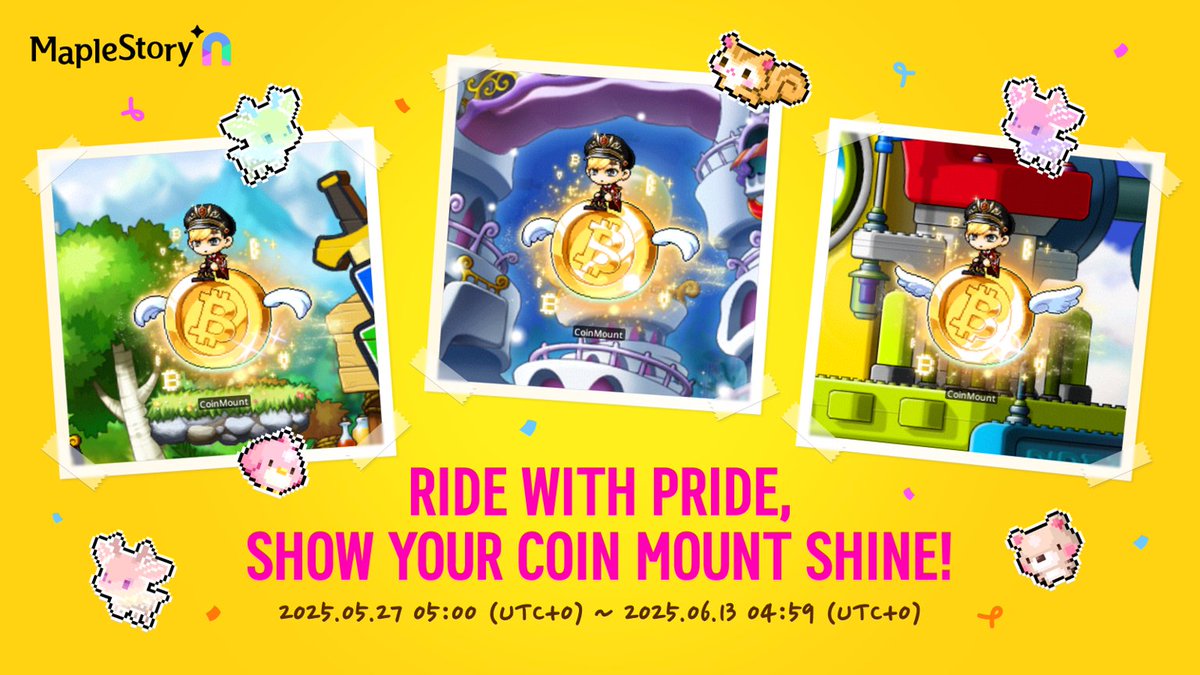 Maplers 🍄 The Coin Mount Event is now live!

Show off your ride in MapleStory N, tag a friend, and you might earn luxurious in-game rewards

You have until June 13 - full event details here 🔽
docs.maplestoryn.io/announcement/e…
