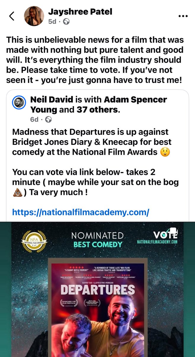 Neil Ely (@neildavidely) on Twitter photo The best review I could ever ask for - my high school teacher, always supported me from the beginning even though I was a little shit ! Haha
<a href="/lemfilms/">Lloyd Eyre-Morgan</a> <a href="/EyreAndEly/">Eyre&ElyProductions</a> <a href="/BFI/">BFI</a> <a href="/BFirstParty/">Britain First</a> #BritishFilm #Representation #Workingclass #QueerCinema #Manchester The best review I could ever ask for - my high school teacher, always supported me from the beginning even though I was a little shit ! Haha
<a href="/lemfilms/">Lloyd Eyre-Morgan</a> <a href="/EyreAndEly/">Eyre&ElyProductions</a> <a href="/BFI/">BFI</a> <a href="/BFirstParty/">Britain First</a> #BritishFilm #Representation #Workingclass #QueerCinema #Manchester