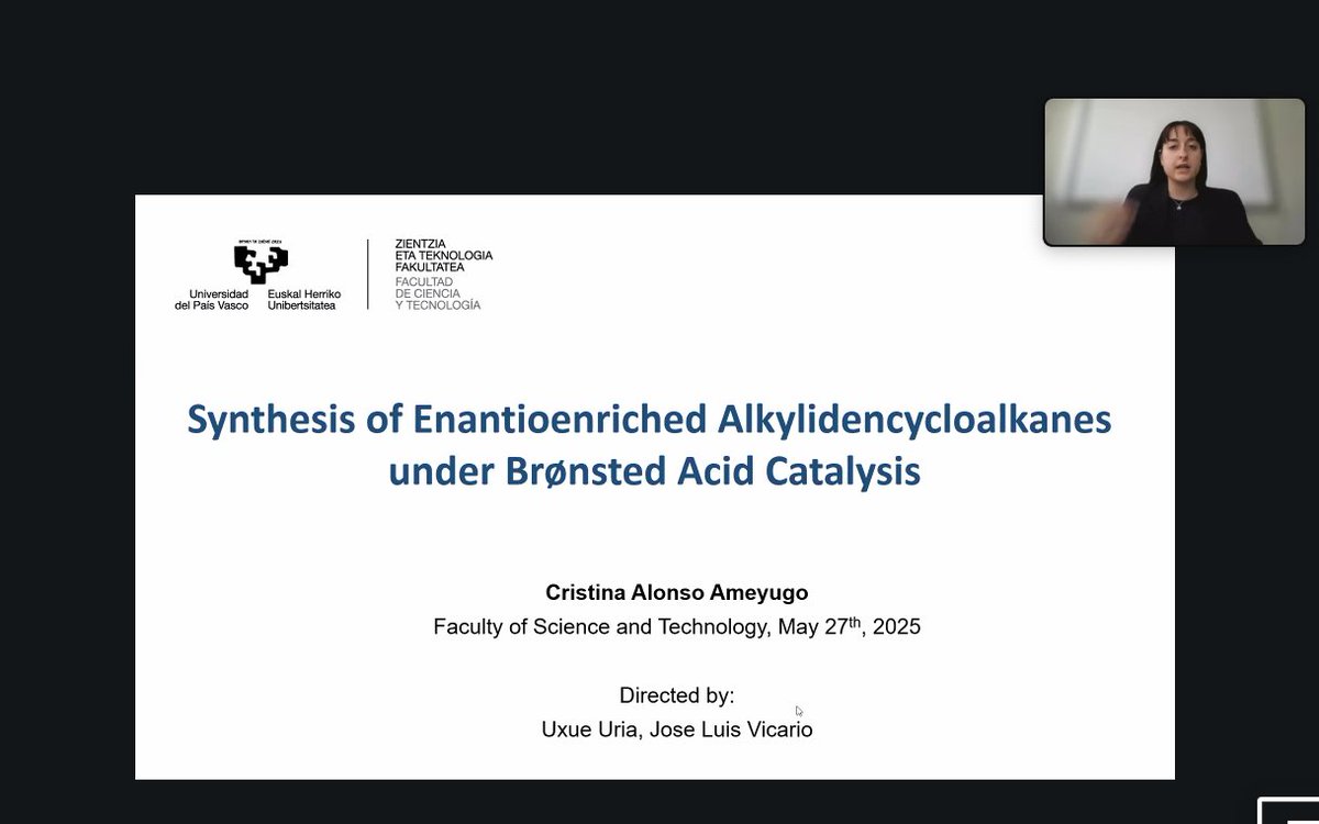 Carlos Pérez Martín (@perezmartin10) on Twitter photo It's time to star with the first #FlashTalks of the day with Cristina Alonso from the University of the Basque Country!
She’ll talk about: Synthesis of enantioenriched alkylidencycloalkenes under Brønsted acid Catalysis.
Go for it!👏 #OrganicChemistry
#SWPC2025 <a href="/PhosChemSpain/">PhosChemSpain</a> It's time to star with the first #FlashTalks of the day with Cristina Alonso from the University of the Basque Country!
She’ll talk about: Synthesis of enantioenriched alkylidencycloalkenes under Brønsted acid Catalysis.
Go for it!👏 #OrganicChemistry
#SWPC2025 <a href="/PhosChemSpain/">PhosChemSpain</a>