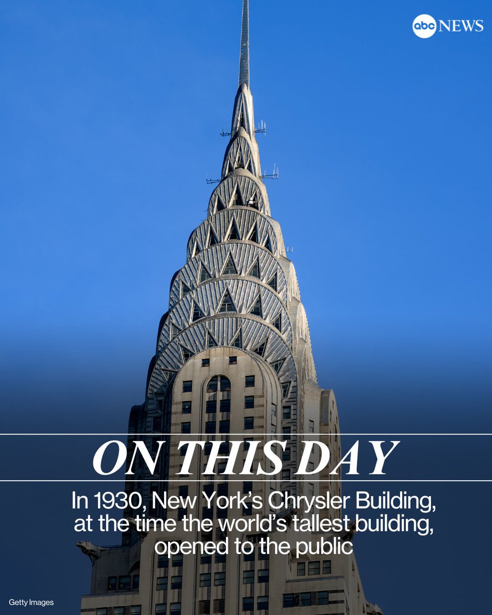 ON THIS DAY: In 1930, New York’s Chrysler Building, at the time the world’s tallest building, opened to the public.
abcnews.link/8Wa8bis