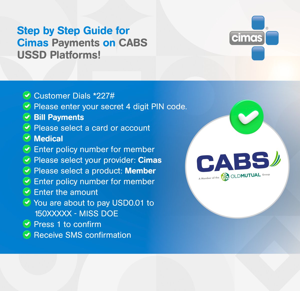 Simplify your payments with CABS! Experience hassle-free Straight-Through Processing (STP) in ZWG or USD. Access CABS Digital Banking via the Mobile App, *227#, WhatsApp 0777 227 227, or online at cabs.co.zw.  

More info: cimas.co.zw/bank-payment-o… 

#STP