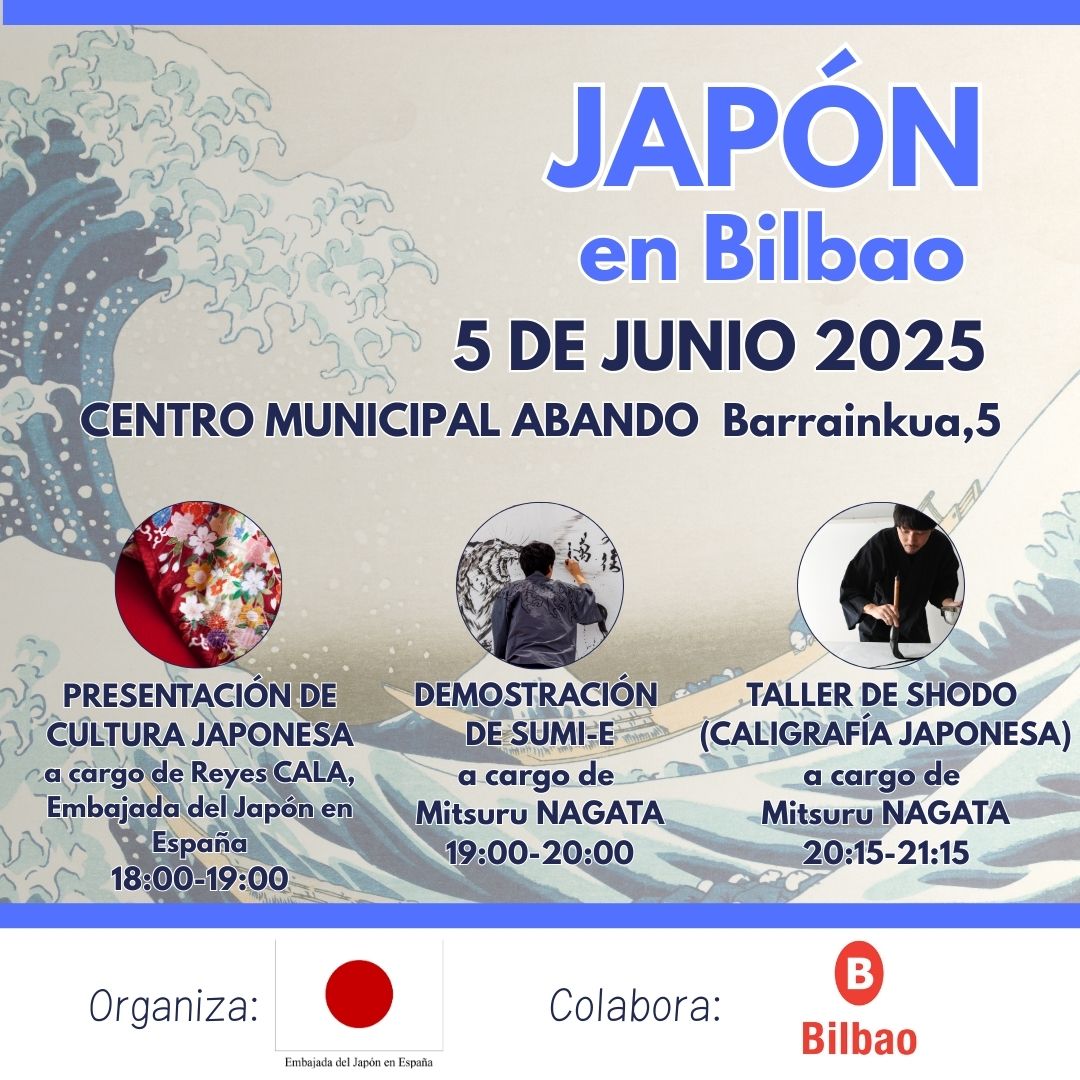 El próximo 5 de junio, <a href="/Japanemb_Spain/">JapanEmb_Spain</a> 🇯🇵 organiza "Japón en Bilbao" en el Centro Municipal Abando, con una demostración de sumi-e, un taller de shodo y una presentación de cultura japonesa.
La entrada es gratuita.

Más información👉es.emb-japan.go.jp/itpr_ja/11_000…

<a href="/nagatayakyoto/">Mitsuru Nagata</a>