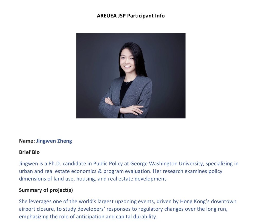 Meet AREUEA Junior Scholar Jingwen Zheng!

Website: sites.google.com/view/jingwenzh…