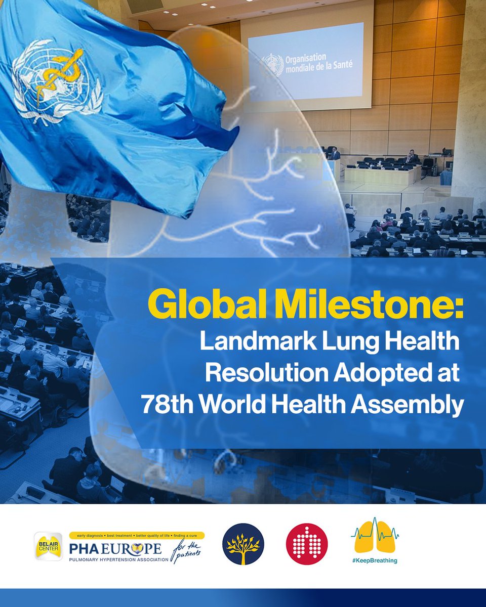 PHAEUROPE celebrates a historic step for lung health! 🙌📣 At the 78th World Health Assembly, the first-ever global Lung Health Resolution was adopted. This marks a major milestone in improving care, tackling air pollution, and boosting support for lung diseases like PH. ⤵️