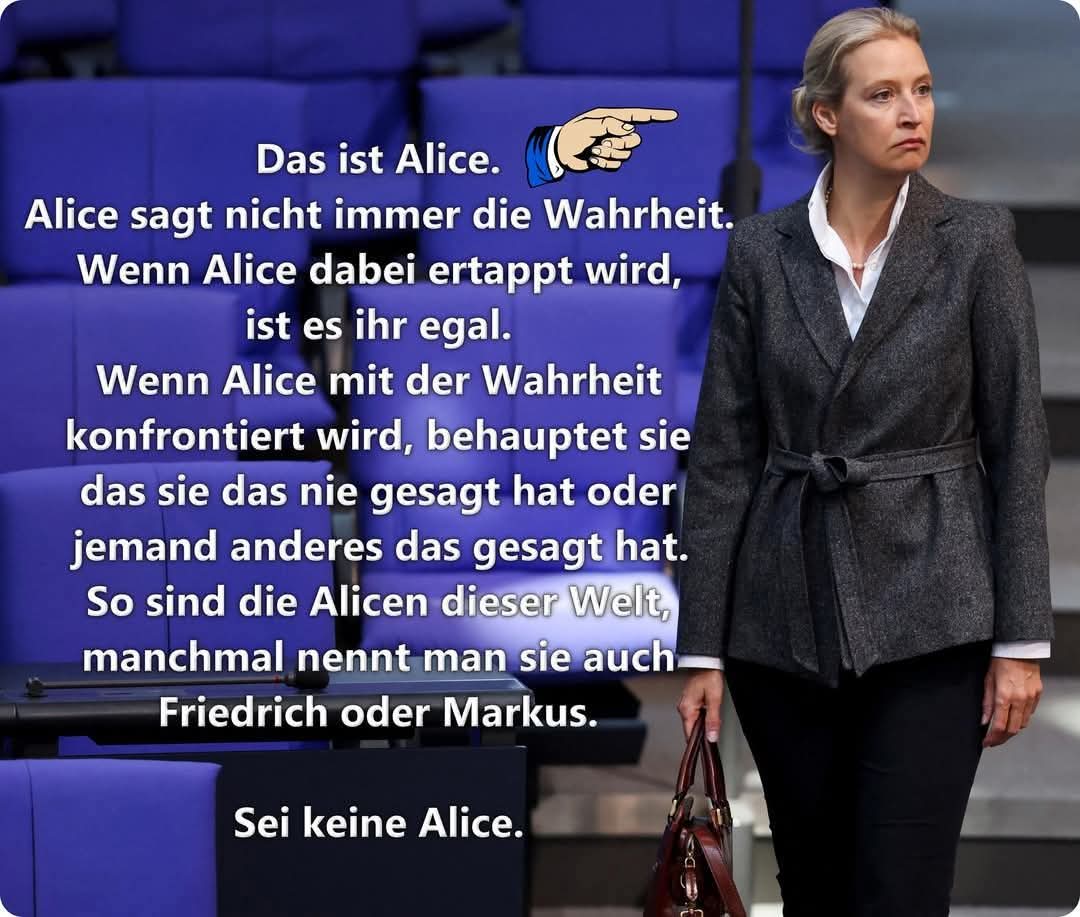 - Adolf Hitler war Kommunist
- 🇩🇪 hat die höchsten Strompreise
- Kernkraftwerke sind CO2 neutral
- Merkel hat die Grenzen geöffnet
- AfD beschützt die Juden
- 🇩🇪 hat die höchsten Steuern (OECD)
- AfD will Geringverdiener entlasten
- 17 Cent sind mehr als 20 Cent
#AfDluegt