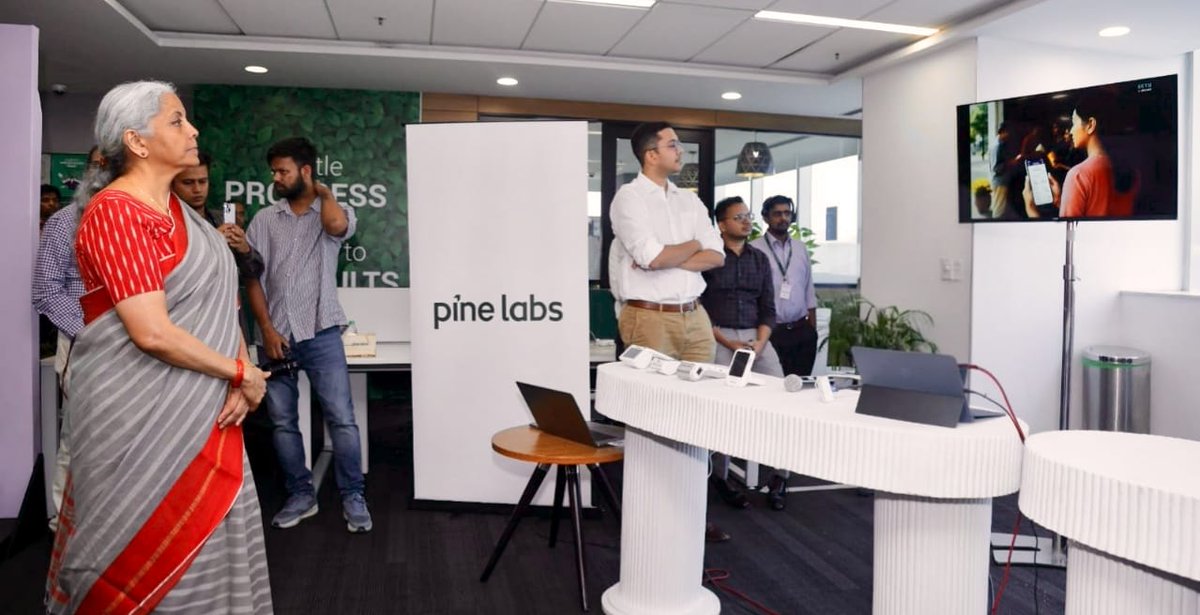 nsitharamanoffc's tweet image. During her visit, Smt @nsitharaman witnessed demonstrations by @PineLabs on innovative Fintech solutions being developed around prepaid instruments, the Account Aggregator (AA) framework, and digital services used in the Public Distribution System (PDS) and other government…