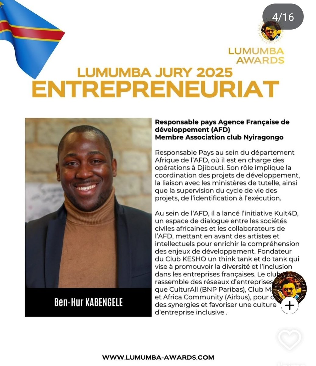🏆🇨🇩LUMUMBA AWARDS🏆🇨🇩
Heureux d'être #JURY de la première édition du <a href="/lumumbawards/">Lumumba Awards</a>
Célèbrons et exaltons l'excellence de la diaspora #Congolaise🇨🇩
➡️Sciences 
➡️Associations
➡️Business
➡️Cultures et Arts 
➡️Carrières
➡️Sports 
lumumba-awards.com