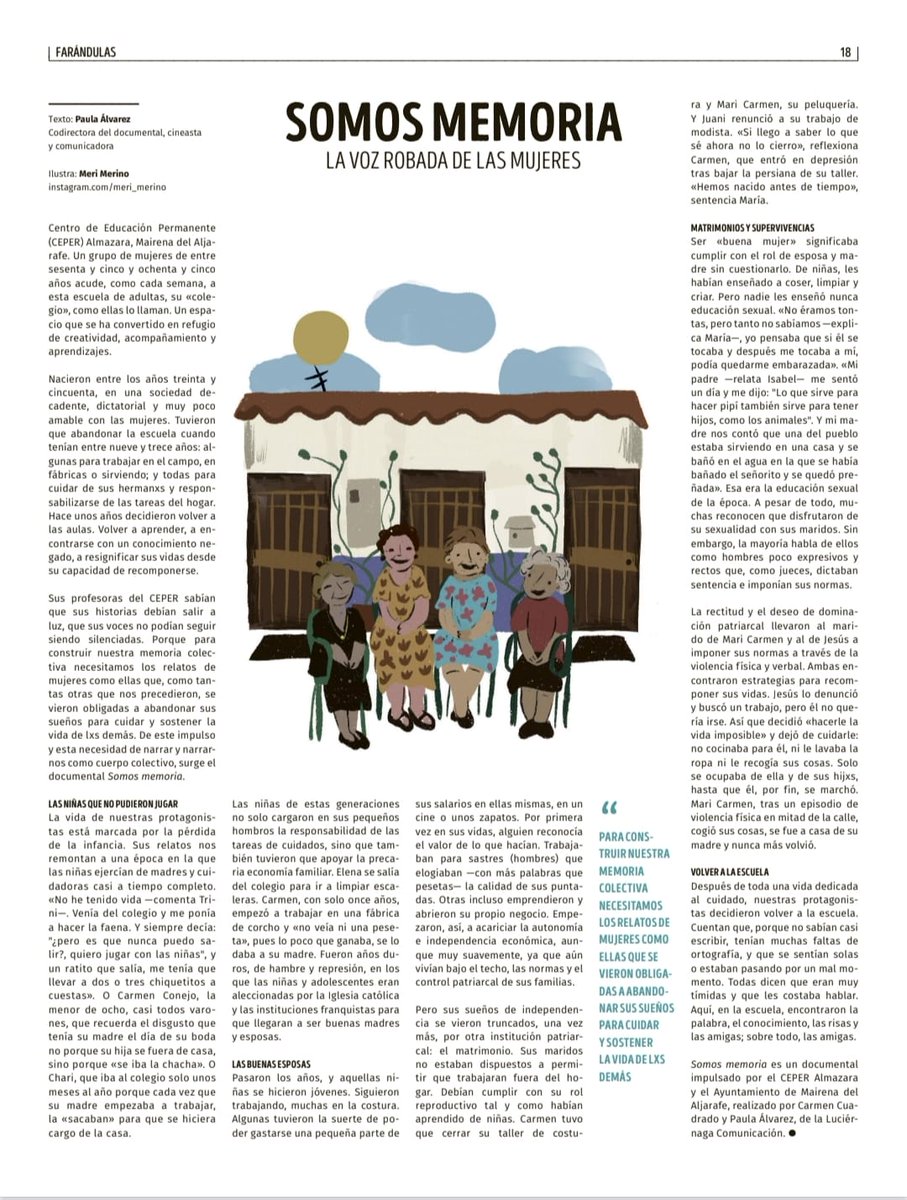 Compartimos el artículo de <a href="/edpermanente/">Educación Permanente Personas Adultas Andalucía</a> sobre el proyecto "Somos memoria. La voz robada de las mujeres", del  <a href="/CEPERAlmazara/">CEPER Almazara</a> ¡Muy interesante! <a href="/CEPdeSevilla/">CEP de Sevilla</a> <a href="/DG_IFP/">DG de Innovación y Formación del Profesorado</a> <a href="/musoangel/">Ángel Muñoz</a> <a href="/EducaAnd/">Consejería Desarrollo Educativo y FP</a> <a href="/EvadeGloria/">Eva Gloria Urbano Gonzalez</a>