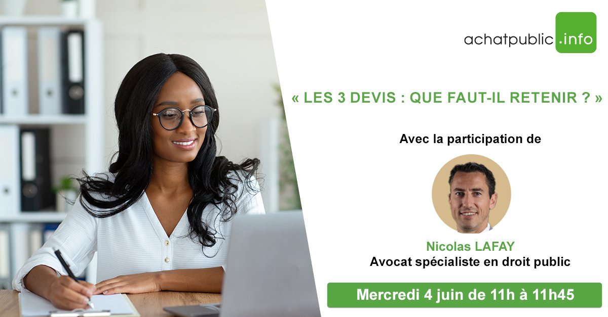 📅 #Agenda (04/06/25 à 11h) : Webinaire - Les 3 devis, que faut-il retenir ? #CommandePublique #AchatsPublics #MarchésPublics 
📝 Je m'inscris... webikeo.fr/landing/les-3-…