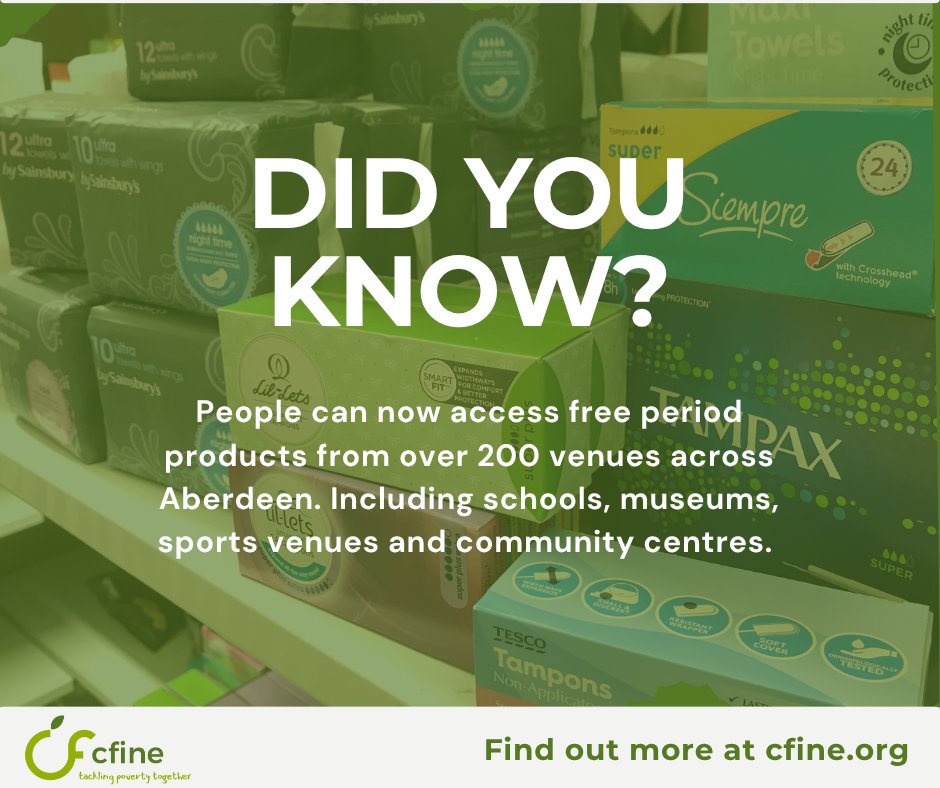 CFINEAberdeen's tweet image. Today is Menstrual Hygiene Day!
CFINE’s vison for a #PeriodFriendlyWorld is to ensure that everyone can access period products
Find out more about CFINE’s work with improving access to free period products in our latest blog post
cfine.org/news/access-to…
#MenstrualHygieneDay25