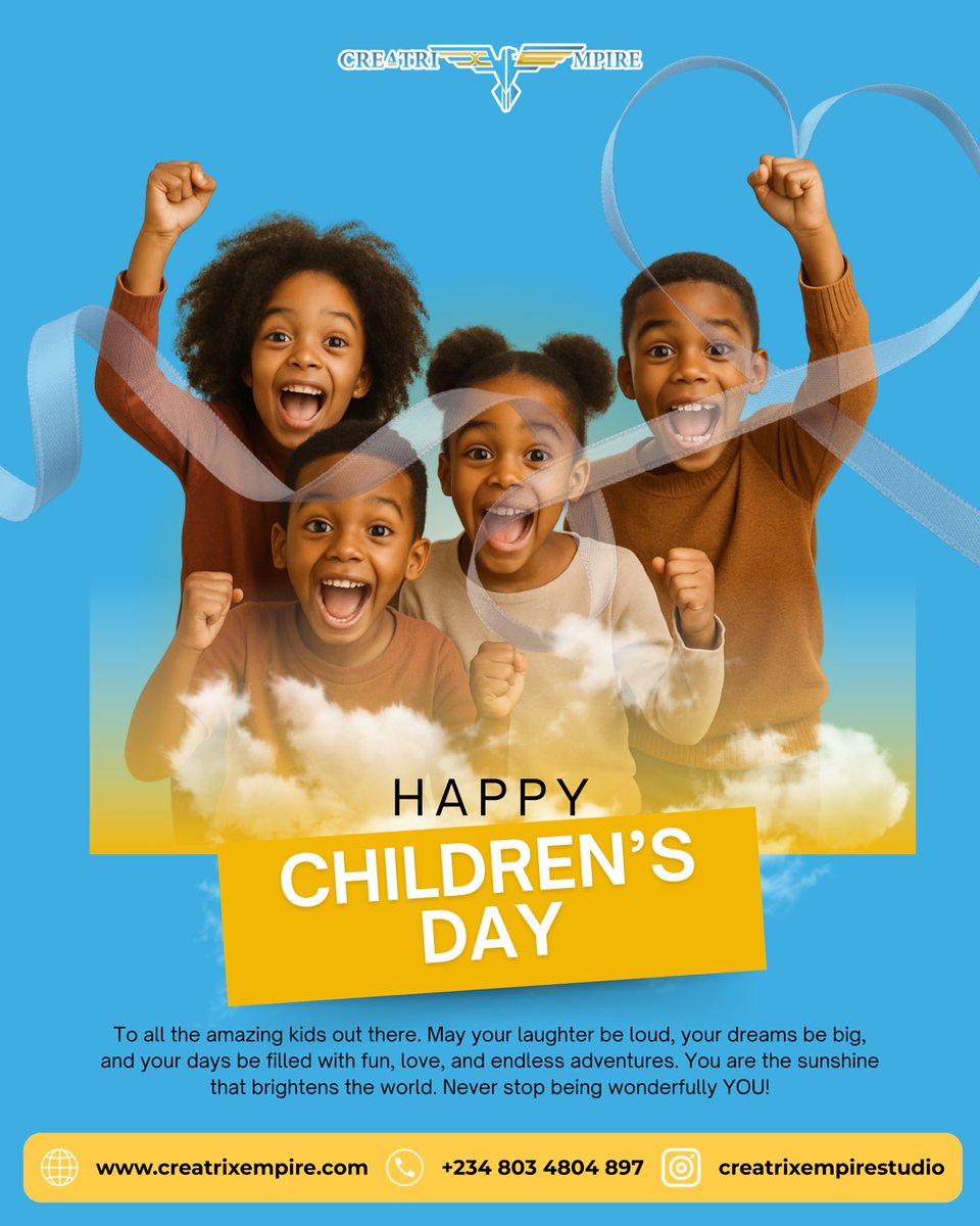creatrixempire's tweet photo. 🎉 Happy Children’s Day! 🎉
From all of us at Creatrix Empire, we’re sending love, laughter, and big dreams to every amazing child out there! 💫

Today, we celebrate the joy, curiosity, and endless potential that lives in every child. https://t.co/dhW3UVvqpt
