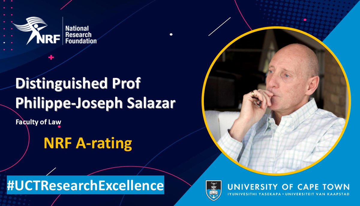 UCT Research (@uct_research) on Twitter photo Distinguished Professor Philippe-Joseph Salazar has again received an A-rating from <a href="/NRF_News/">National Research Foundation of South Africa</a> for pioneering research in Rhetoric Studies. His work has extended the reach of rhetoric to Reconciliation, White separatism & Islamic extremism. Distinguished Professor Philippe-Joseph Salazar has again received an A-rating from <a href="/NRF_News/">National Research Foundation of South Africa</a> for pioneering research in Rhetoric Studies. His work has extended the reach of rhetoric to Reconciliation, White separatism & Islamic extremism.