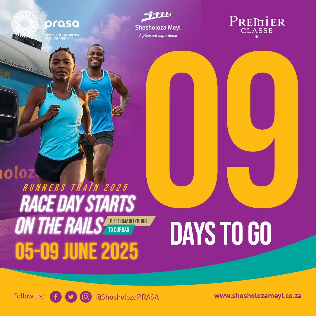 Shosholoza Meyl PRASA (@shosholozaprasa) on Twitter photo 9 Days To GO! 🥳
The road to the #ComradesMarathon2025 is getting closer now 🏃🏻♀️🏃♂️!
Book your ticket today, as space is limited! <a href="/PRASA_Group/">PRASA Group</a> <a href="/ComradesRace/">ComradesRace</a>
#ComradesMarathon #Comrades2025 #MoreThanARace #IsikoMpilo #DownRun #TheUltimateHumanRace 9 Days To GO! 🥳
The road to the #ComradesMarathon2025 is getting closer now 🏃🏻♀️🏃♂️!
Book your ticket today, as space is limited! <a href="/PRASA_Group/">PRASA Group</a> <a href="/ComradesRace/">ComradesRace</a>
#ComradesMarathon #Comrades2025 #MoreThanARace #IsikoMpilo #DownRun #TheUltimateHumanRace