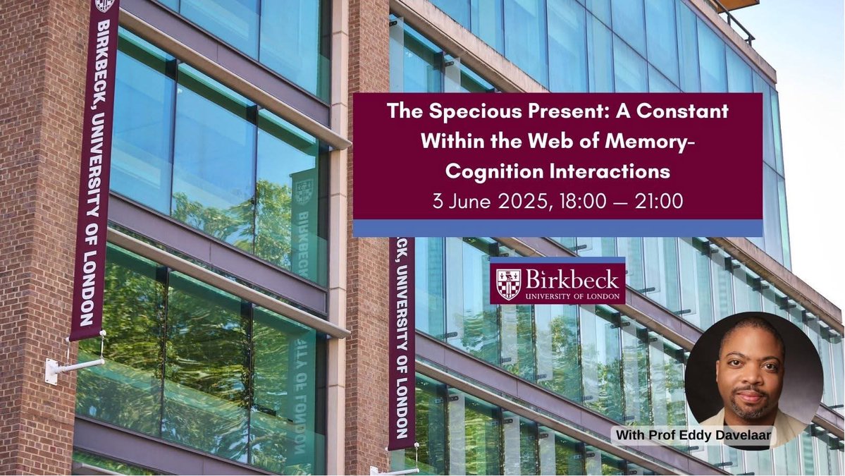 Birkbeck School of Psychological Sciences (@bbkpsychology) on Twitter photo On 3rd June, 6-9pm, please join us for Prof <a href="/EddyDavelaar/">Eddy Davelaar</a>'s inaugural lecture on 'The Specious Present: A Constant Within the Web of Memory-Cognition Interactions'. Booking required through the events system. <a href="/BirkbeckUoL/">Birkbeck, University of London</a> <a href="/BirkbeckScience/">Birkbeck, Faculty of Science</a> On 3rd June, 6-9pm, please join us for Prof <a href="/EddyDavelaar/">Eddy Davelaar</a>'s inaugural lecture on 'The Specious Present: A Constant Within the Web of Memory-Cognition Interactions'. Booking required through the events system. <a href="/BirkbeckUoL/">Birkbeck, University of London</a> <a href="/BirkbeckScience/">Birkbeck, Faculty of Science</a>