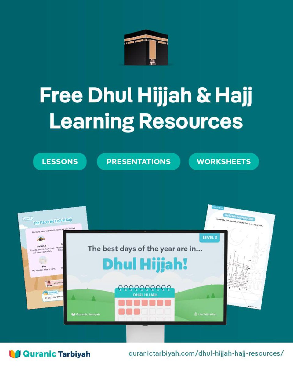 quranictarbiyah's tweet image. 🕋 FREE Dhul Hijjah & Hajj Teaching Resources
Inspire learners with the significance and deeper meanings of Ḥajj and Dhul-Ḥijjah.
- Age-appropriate resources for all learners
- Fun-filled worksheets for younger learners
- The Ḥajj of the Prophet ﷺ
quranictarbiyah.com/dhul-hijjah-ha…