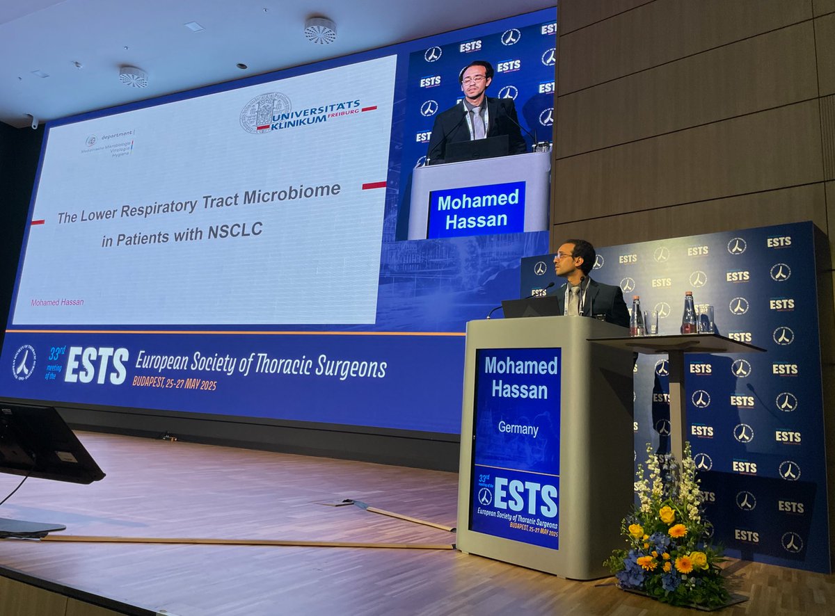 How does the respiratory tract microbiome influence NSCLC? Mohamed Hassan unveiled new insights into microbial profiles of patients with non-small cell lung cancer. A promising area for future diagnostics and therapies.
#ESTS2025 #LungCancer #Microbiome