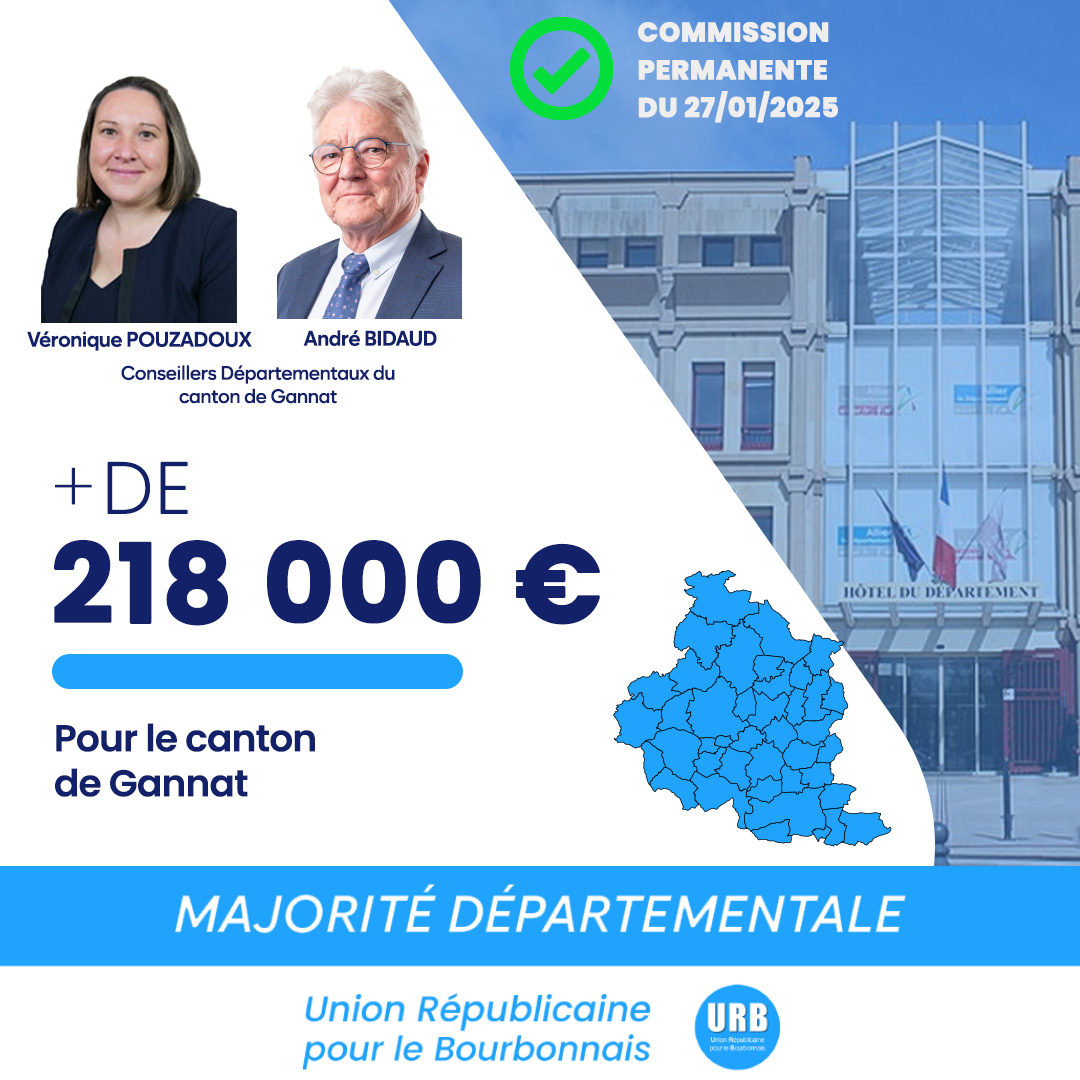 🔵+218 000 € pour le canton de #Gannat votés en Commission permanente du Département de l’#Allier.
✅ Soutien aux projets culturels
✅ Aide aux commerces ruraux
✅ Déveleppoment du territoire via le RCVCB
Agir ensemble pour le #Bourbonnais 💪