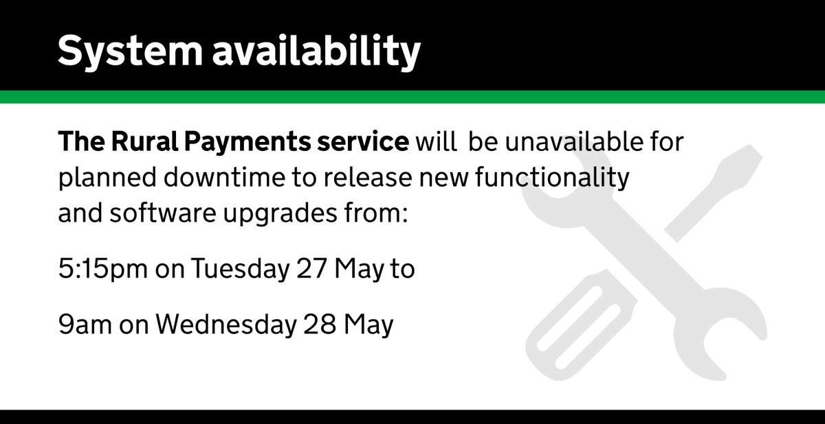 RPA (@ruralpay) on Twitter photo The Rural Payments service will be unavailable for planned downtime to release new functionality and software upgrades from 5:15pm on Tuesday 27 May to 9am Wednesday 28 May The Rural Payments service will be unavailable for planned downtime to release new functionality and software upgrades from 5:15pm on Tuesday 27 May to 9am Wednesday 28 May