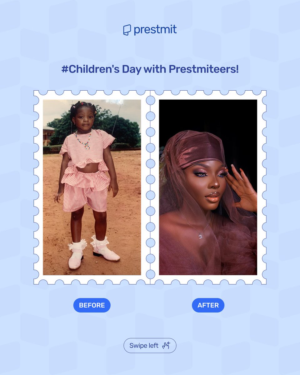 prestmit's tweet photo. From playtime to pay time! 😂😎
This Children's Day, we celebrate the journey from childhood dreams to adulthood goals with a little throwback magic.
Swipe to see our team’s glow-ups.
Happy Children’s Day from all of us at Prestmit! ❤️
#ChildrensDay #ThrowbackChallenge https://t.co/j4I1UZPadu